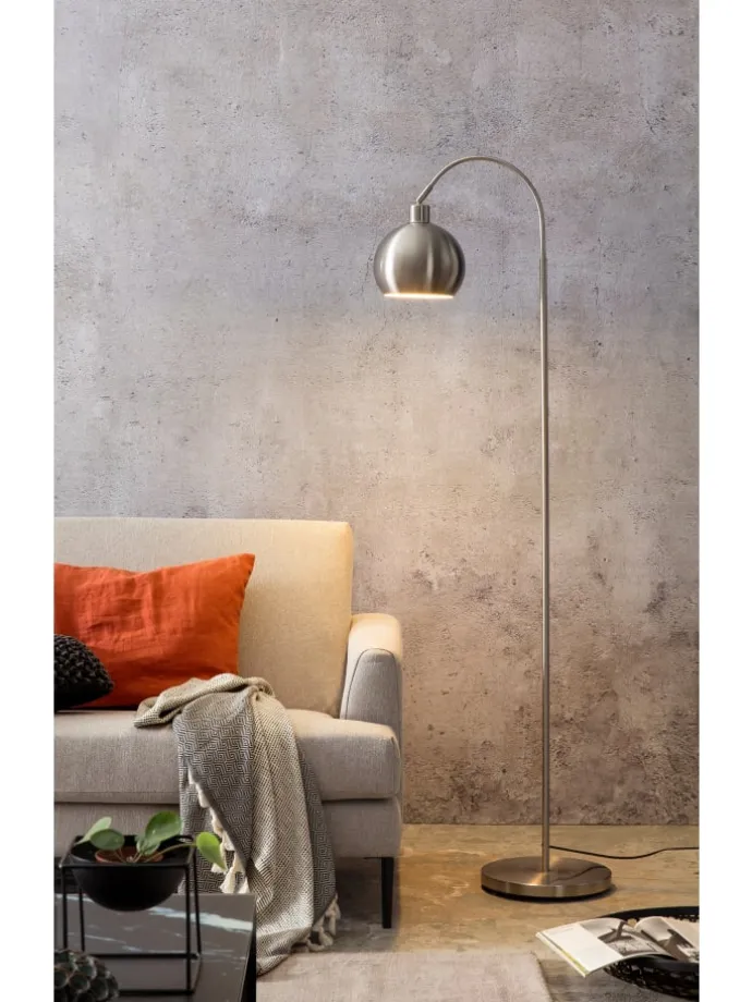 Stehlampe 1-flammig aus Metall mit Lampenschirm Ø 20 cm matt in Edelstahloptik