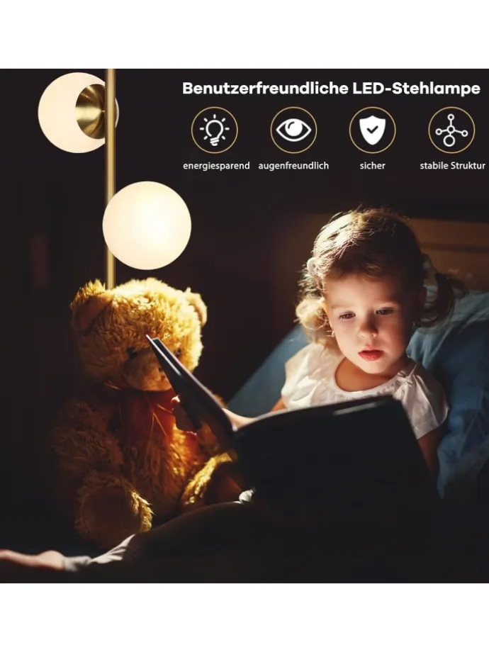 Stehlampe 2-flammig E27 in Gold