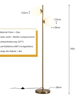 Stehlampe 2-flammig E27 in Gold