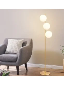 Stehlampe 3-flammige E27 in gold Glasschrim