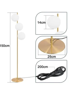 Stehlampe 3-flammige E27 in gold Glasschrim