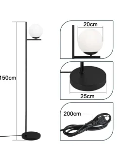 Stehlampe 1-flammige E27 in schwarz Glasschrim