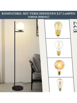 Stehlampe 1-flammige E27 in schwarz Glasschrim