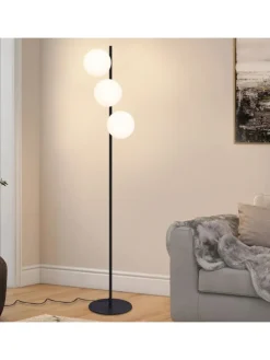 Stehlampe 3-flammige E27 in schwarz Glasschrim