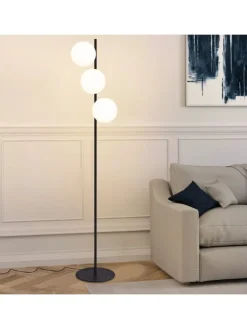 Stehlampe 3-flammige E27 in schwarz Glasschrim