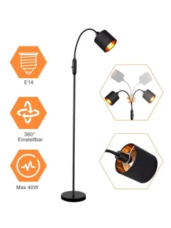 Stehlampe in schwarz E14 H 163cm 360° Drehbar mit Stoff Lampenschirm