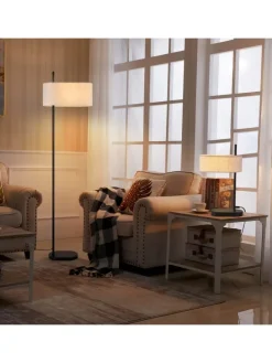 Stehlampe in schwarz 1-flammige E27 mit Stoff Lampenschirm