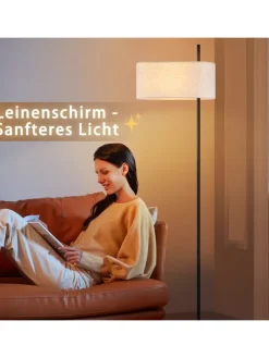 Stehlampe in schwarz 1-flammige E27 mit Stoff Lampenschirm