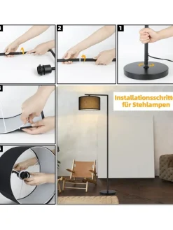 Stehlampe in schwarz H 162cm 1-flammige E27 schwenkbar 180°