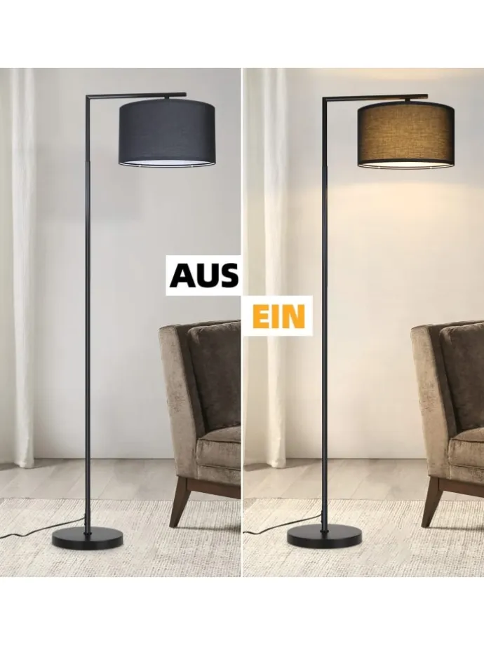 Stehlampe in schwarz H 162cm 1-flammige E27 schwenkbar 180°