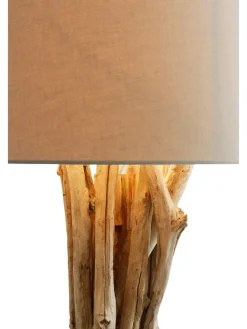 Stehleuchte 145 cm aus Treibholz handgefertigt mit Leinenschirm in Weiß