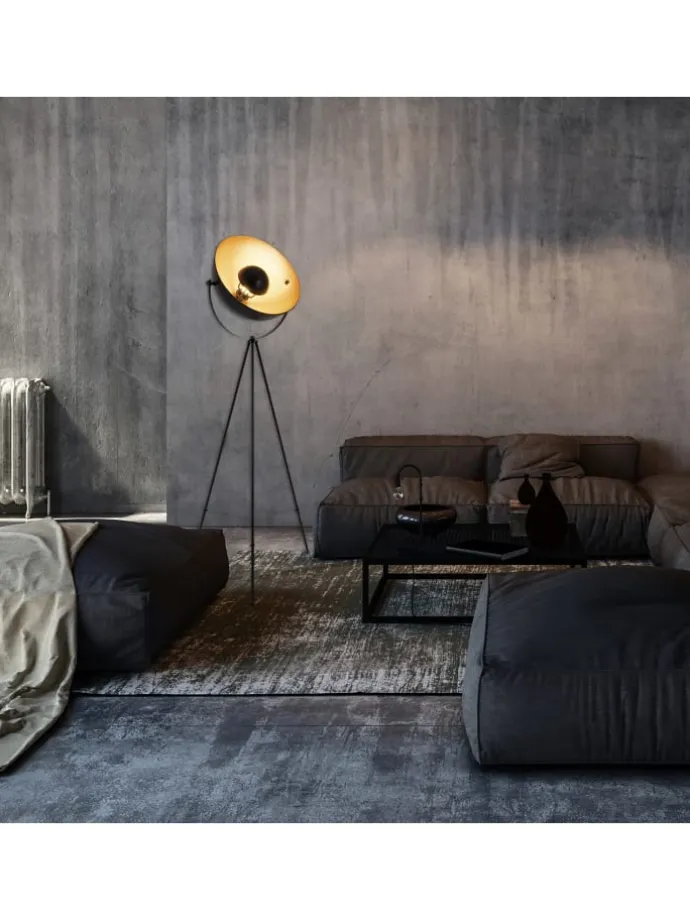 Stehleuchte "BERNICE" in schwarz-gold - (L)55 cm x (B)55 cm x (H)153 cm