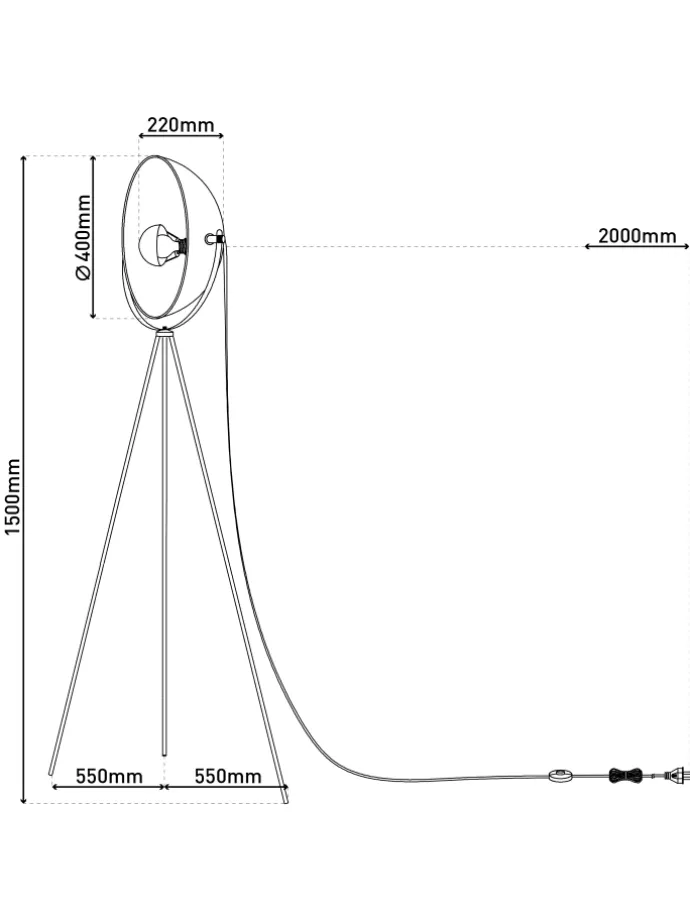 Stehleuchte "BERNICE" in schwarz-gold - (L)55 cm x (B)55 cm x (H)153 cm