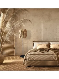 Stehleuchte handgefertigt Treibholz, Metallgestell Schirm Fackeloptik in Natur