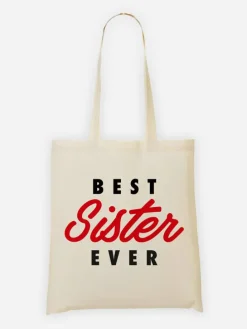 Stoffbeutel "Best Sister Ever" in Creme/ Rot - (B)36 x (H)43 cm