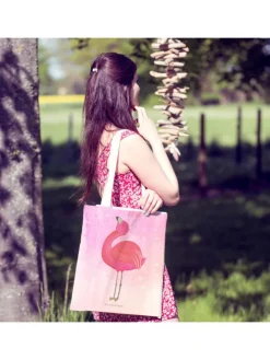 Stofftragetasche Flamingo Stolz ohne Spruch in Aquarell Pink