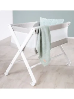 Stubenbett klappbar mit Rollen & Matratze, Canvas, 90 x 40 cm - Weiß-Grau