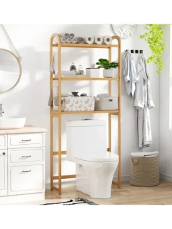 3-stufiger Toilettenregal Bambus in Hellbraun