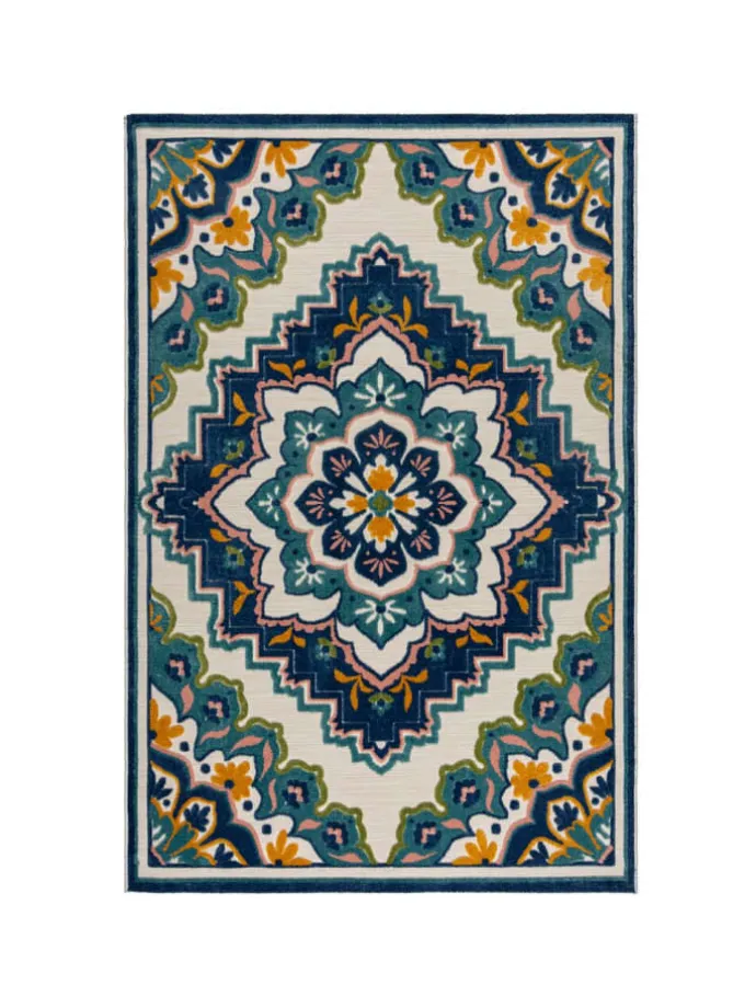 Superweicher Floral Outdoor-Teppich in Blau