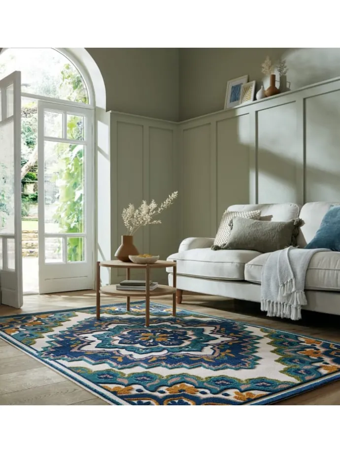 Superweicher Floral Outdoor-Teppich in Blau