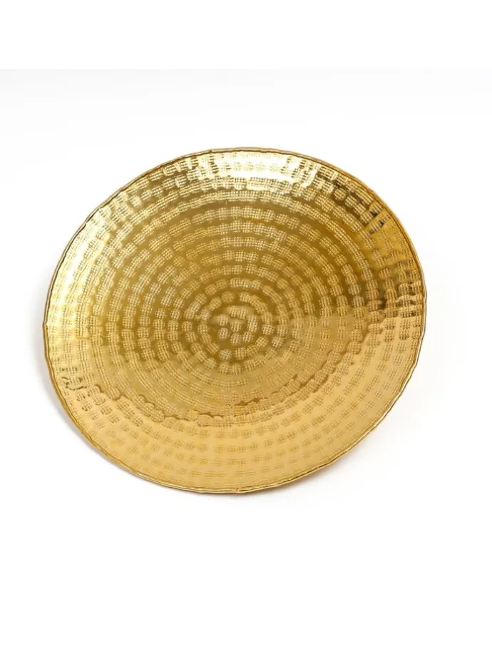 Tablett Dekotablett Serviertablett rund gehämmert D: 28cm in gold