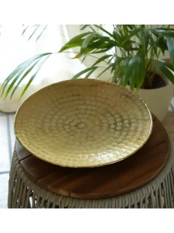 Tablett Dekotablett Serviertablett rund gehämmert D: 28cm in gold