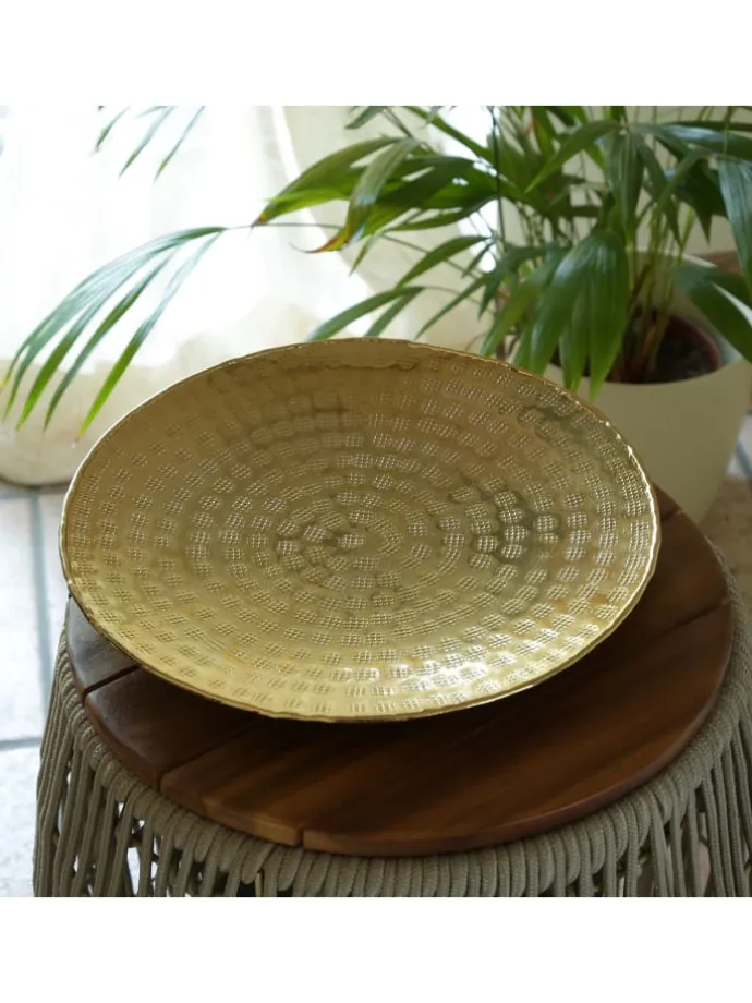 Tablett Dekotablett Serviertablett rund gehämmert D: 28cm in gold