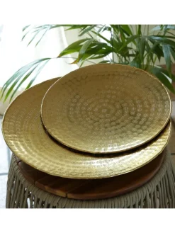Tablett Dekotablett Serviertablett rund gehämmert D: 28cm in gold