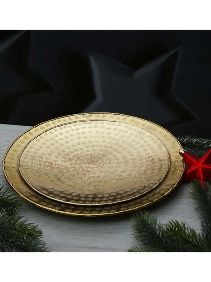 Tablett Dekotablett Serviertablett rund gehämmert D: 28cm in gold