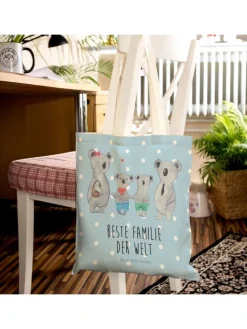Tasche Koala Familie zwei mit Spruch in Blau Pastell
