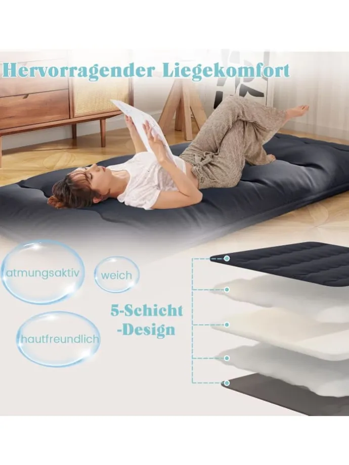 Tatami-Matte Bodenmatratze 90 x 200 cm in Schwarz