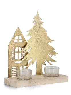 Teelichthalter "House" in Gold - (B)20 x (H)24 cm