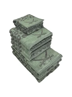 8-teilig Handtuch-Set LEO 100 % Baumwolle, Leo-Design in Lagune/Anthrazit