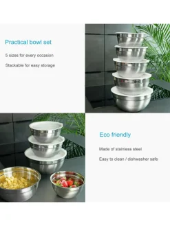 5-teiliges Salatschüssel Rührschüssel Set in Silber