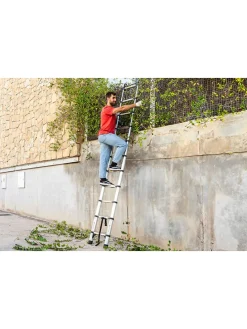 Teleskopleiter in Silber/ Schwarz - (L)9 x (B)48 x (H)320 cm