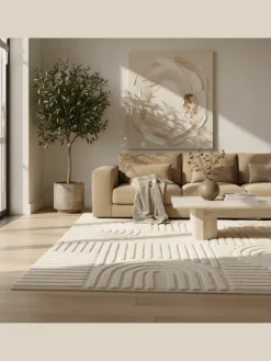 Teppich Hochflor Skandi-Boho Muster Polypropylen Wohnzimmer in Creme