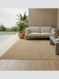 Teppich In-/Outdoor Jute-Optik Flachgewebe Grobe Linien Polypropylen