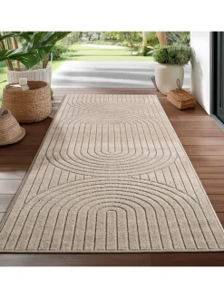 Teppich In-/Outdoor Kurzflor Skandi 3D-Design Polypropylen Balkon in Beige