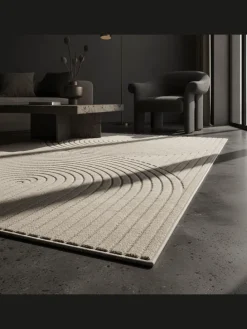 Teppich In-/Outdoor Kurzflor Skandi 3D-Design Polypropylen Balkon in Creme