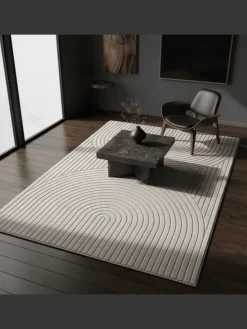 Teppich In-/Outdoor Kurzflor Skandi 3D-Design Polypropylen Balkon in Creme