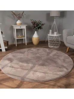 Teppich Kurzflor waschbar Einfarbig Wohnzimmer in Taupe