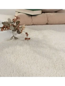 Teppich Kurzflor waschbar Unifarben Wohnzimmer in Creme