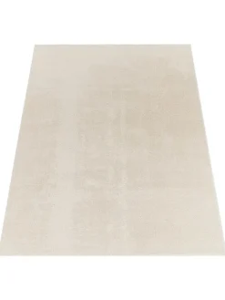 Teppich Kurzflor waschbar Unifarben Wohnzimmer in Creme