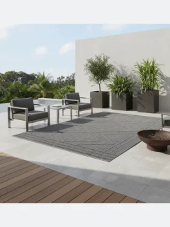 Teppich Outdoor Flachgewebe Boho-Muster Polypropylen Küche in Grau