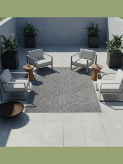 Teppich Outdoor Flachgewebe Boho-Muster Polypropylen Küche in Grau