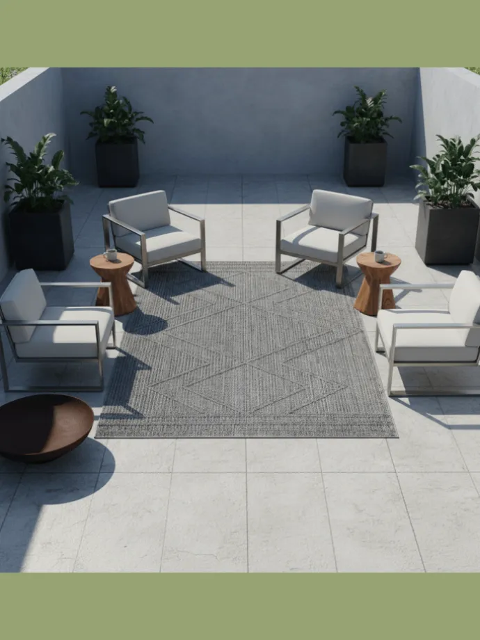 Teppich Outdoor Flachgewebe Boho-Muster Polypropylen Küche in Grau