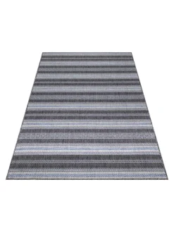 Teppich Outdoor Flachgewebe Vintage-Look Polypropylen Balkon in Schwarz