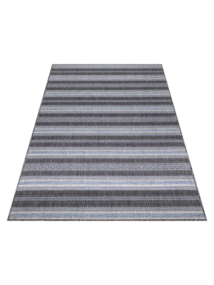 Teppich Outdoor Flachgewebe Vintage-Look Polypropylen Balkon in Schwarz