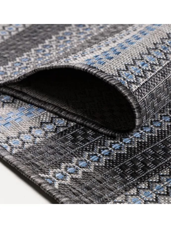 Teppich Outdoor Flachgewebe Vintage-Look Polypropylen Balkon in Schwarz