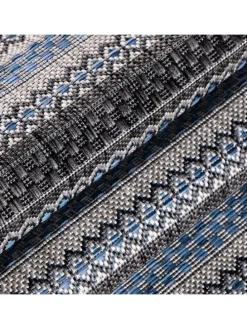 Teppich Outdoor Flachgewebe Vintage-Look Polypropylen Balkon in Schwarz